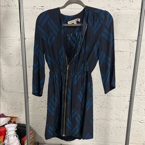Amanda Uprichard Navy and Blue Long Sleeve Dress Front Zipper - Petite LIKE NEW